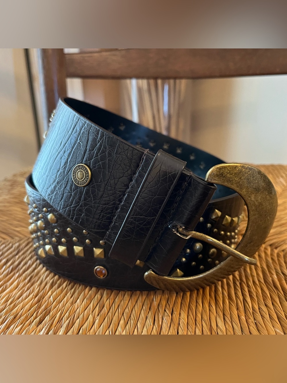 Levi Strauss Signature Vintage Style Studded Wide Black Belt Western Boho M/L